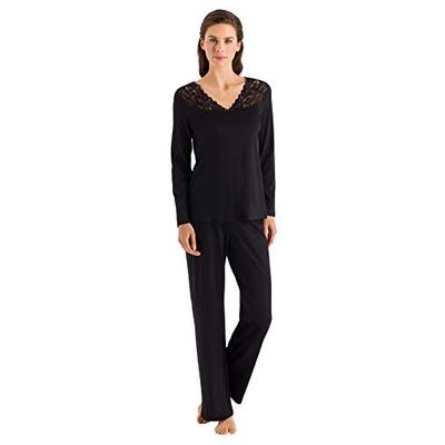 HANRO Women's Moments Long Sleeve Pajama 77932, Black, Large