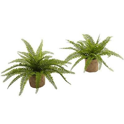 Nearly Natural Boston Fern with Burlap Planter (Set of 2)